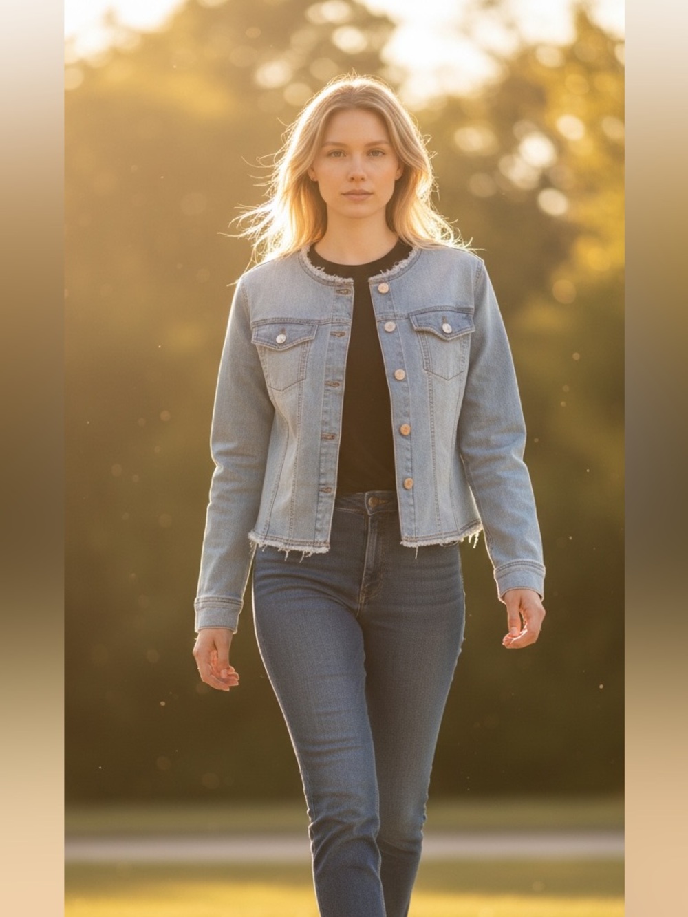 Kensie Light Blue Cropped Denim Jacket
